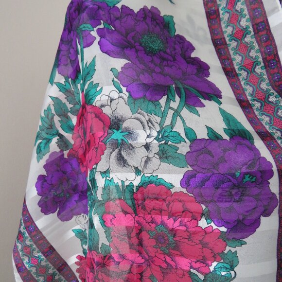Vintage Floral Long Scarf With Purple, Pink, Green & White - Picture 4 of 9